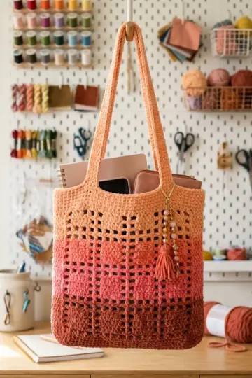 Sunset Gradient Grid Tote Free Crochet Pattern