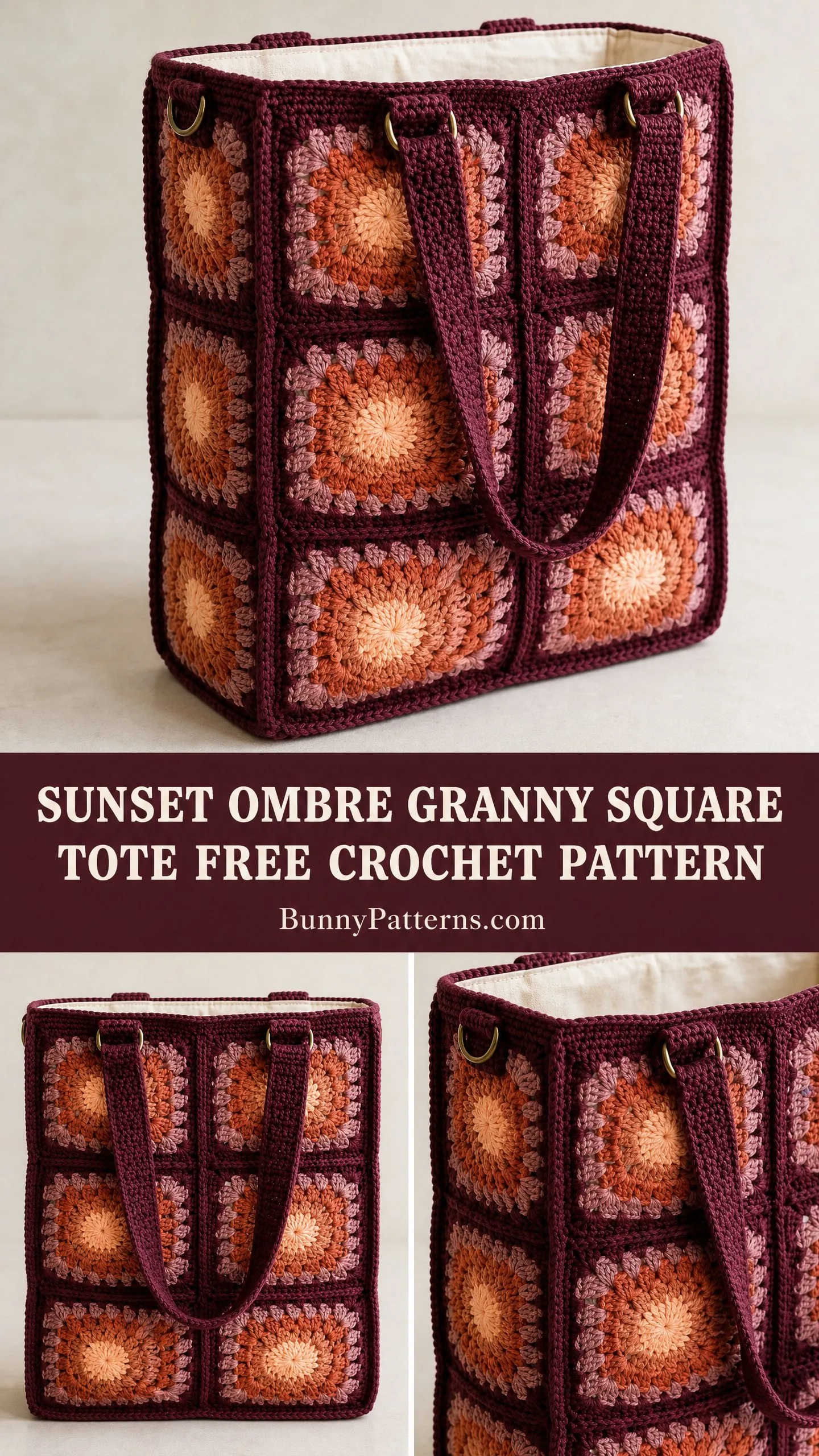 Sunset Ombre Granny Square Tote Free Crochet Pattern