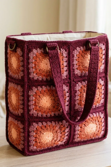 Sunset Ombre Granny Square Tote Free Crochet Pattern