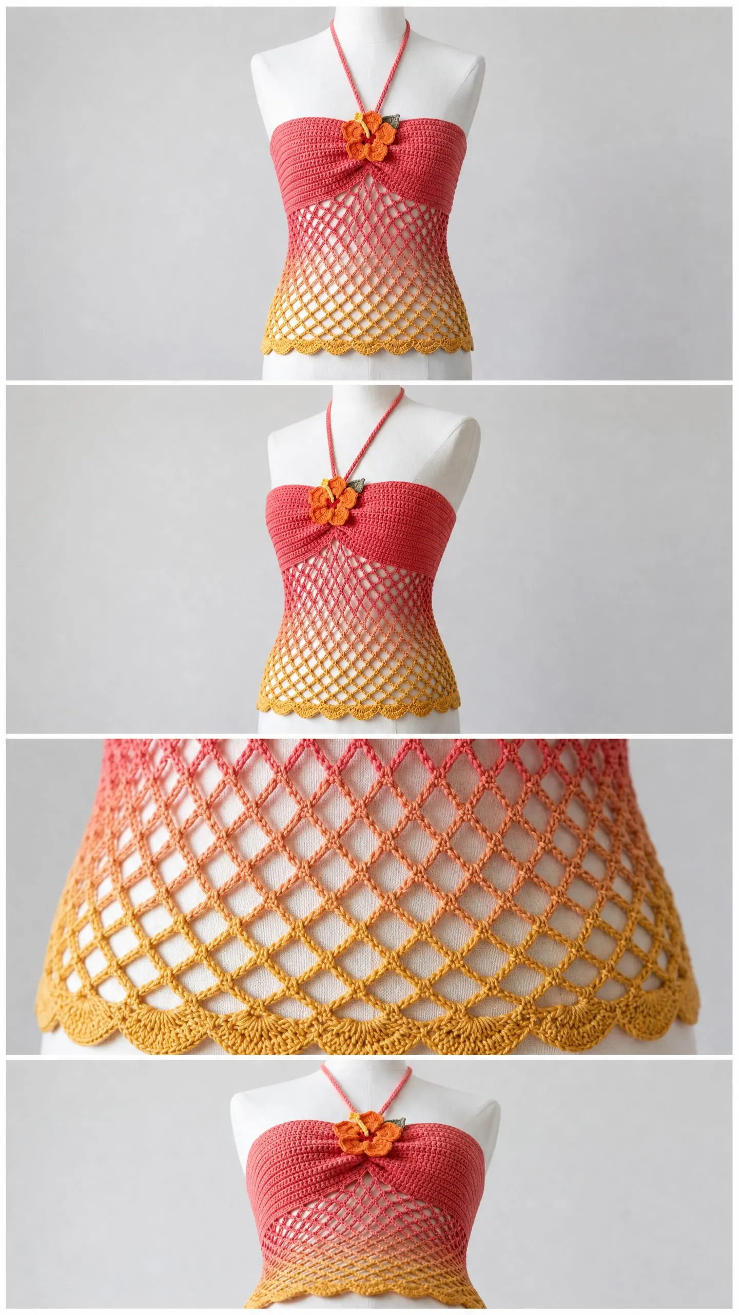 Sunset Ombre Mesh Halter Top Free Crochet Pattern