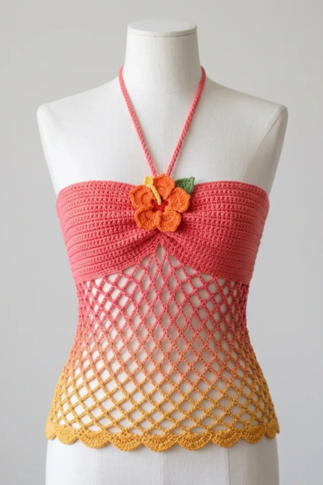 Sunset Ombre Mesh Halter Top Free Crochet Pattern