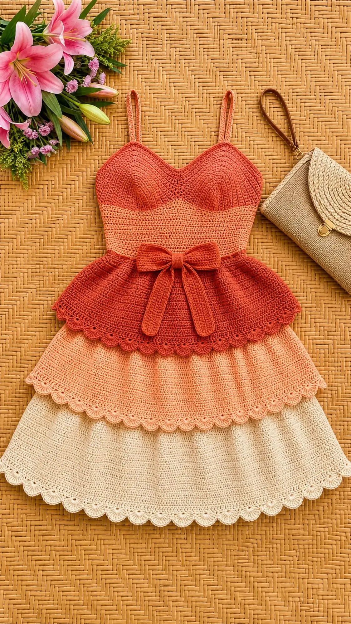 Sunset Ombre Tiered Ruffle Dress Free Crochet Pattern