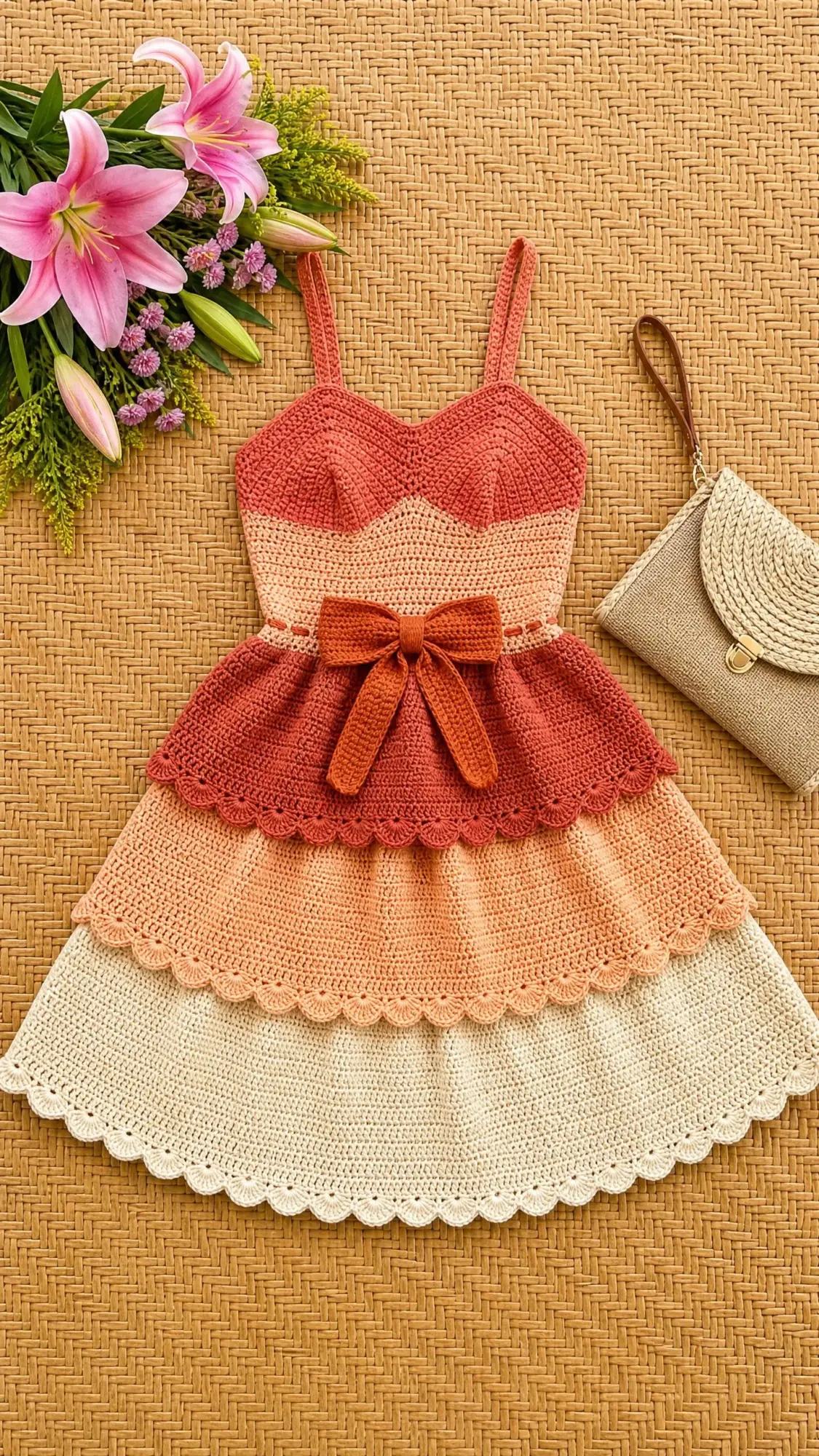 Sunset Ombre Tiered Ruffle Dress Free Crochet Pattern