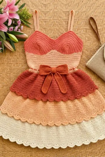 Sunset Ombre Tiered Ruffle Dress Free Crochet Pattern