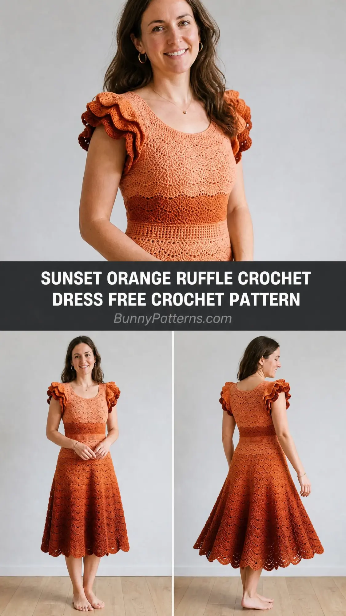 Sunset Orange Ruffle Crochet Dress Free Crochet Pattern