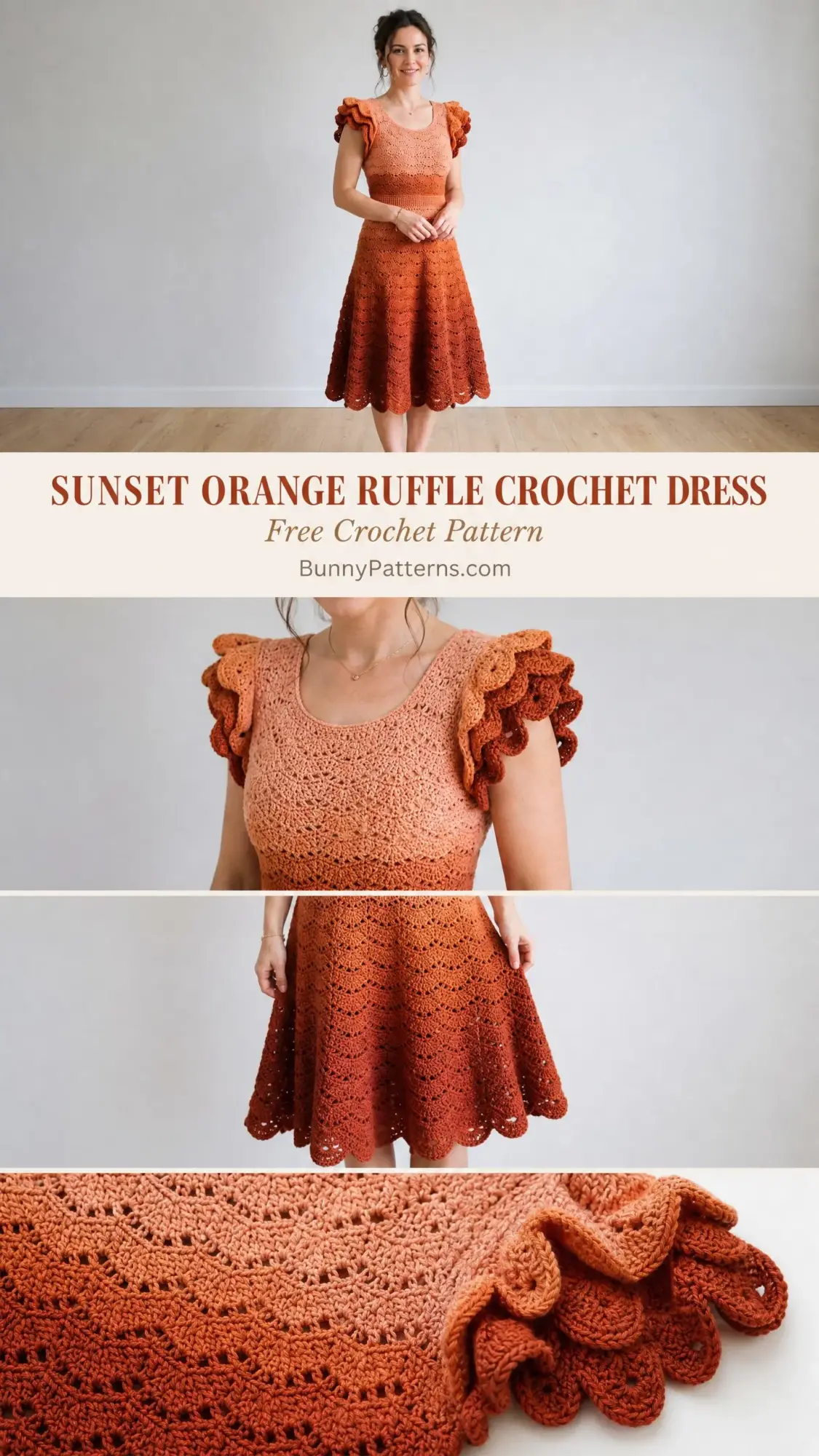 Sunset Orange Ruffle Crochet Dress Free Crochet Pattern
