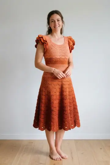 Sunset Orange Ruffle Crochet Dress Free Crochet Pattern
