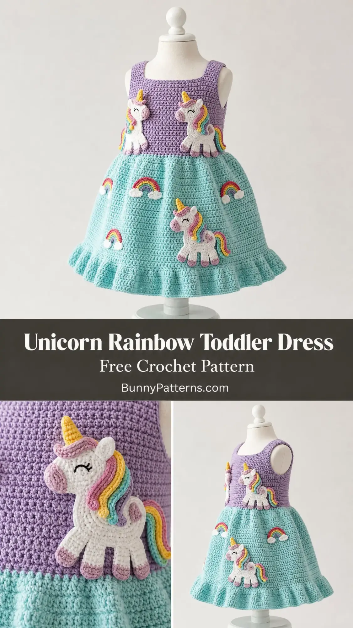 Unicorn Rainbow Toddler Dress Free Crochet Pattern