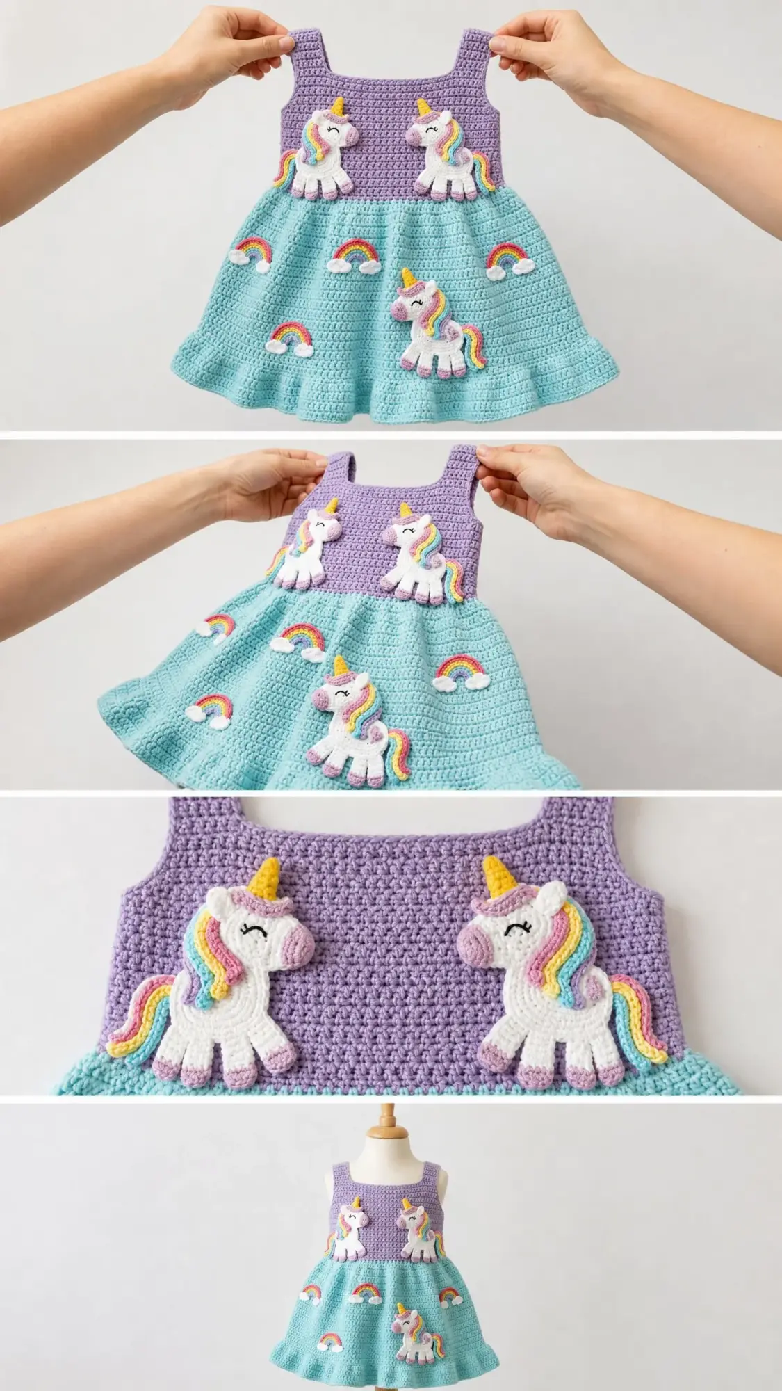 Unicorn Rainbow Toddler Dress Free Crochet Pattern