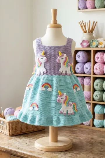 Unicorn Rainbow Toddler Dress Free Crochet Pattern