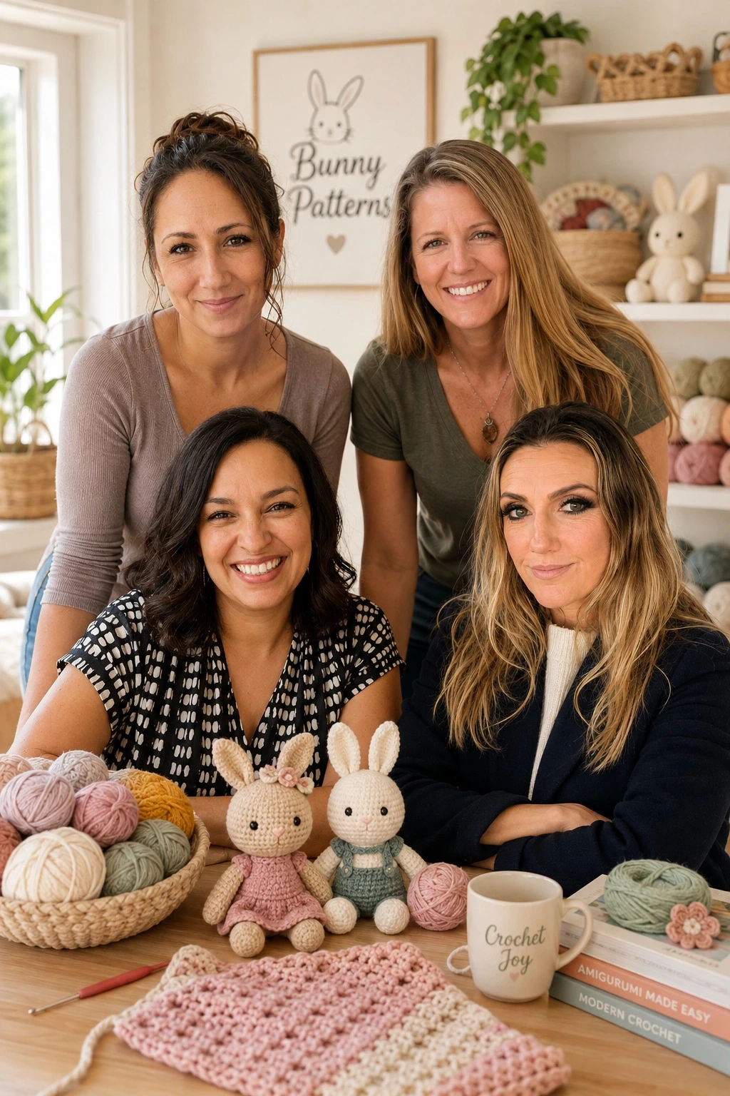 The Bunny Patterns team with their crochet creations